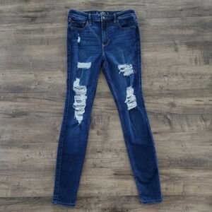 Hollister High Rise Super Skinny Distressed Blue Jeans Women's Size 7 Long
